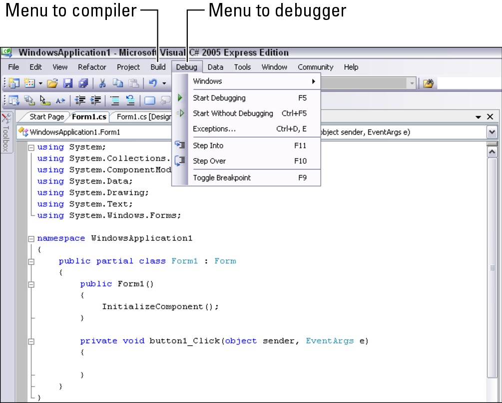 Figure 4-4: An IDE provides access to multiple program-ming tools within a single user interface.